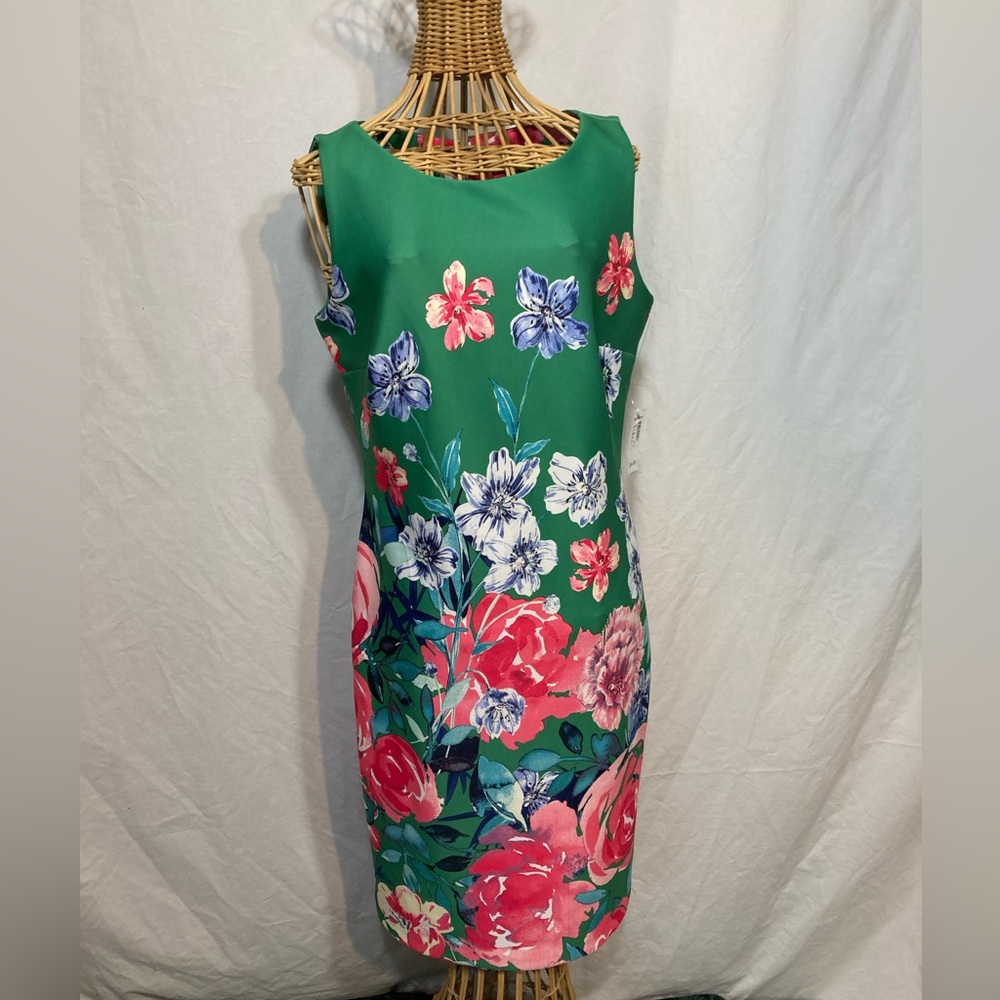 ROZ & ALI SLEEVELESS GREEN FLORAL DRESS SIZE 8 NWT